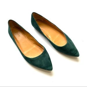 JCREW Womens 8 Amelia Emerald Green Suede Pointed Ballet Flat Shoes Style C1161